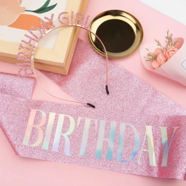 Pink Birthday Sash and Tiara Set